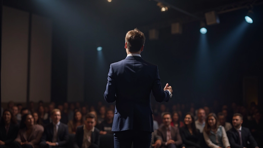 Zelfverzekerde spreker op het podium